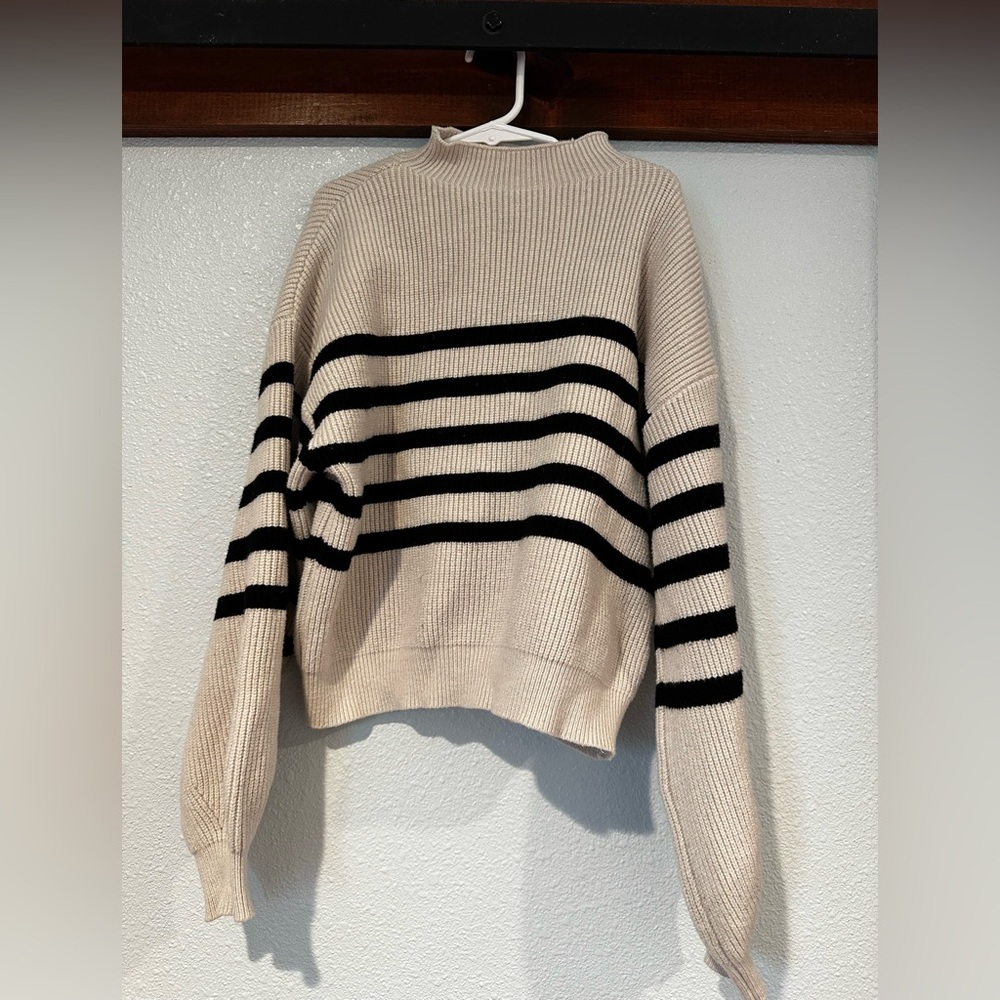 Zara Cream and Black Striped Mock Neck Sweater, Girl’s Size 9-10